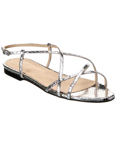 Theory Strappy Python-embossed Leather Sandal In Silver