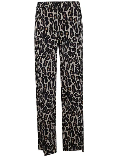 THEORY STRETCH LEOPARD RELAXED STRAIGHT PANTS