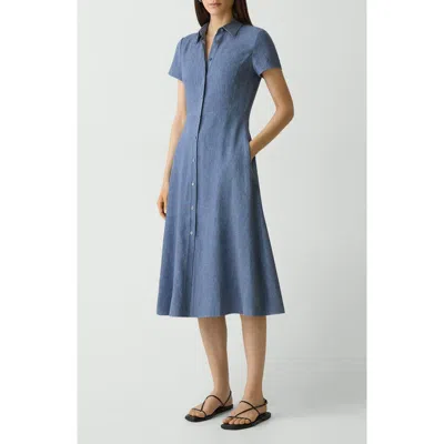 Theory Stretch Linen Blend Shirtdress In Blue