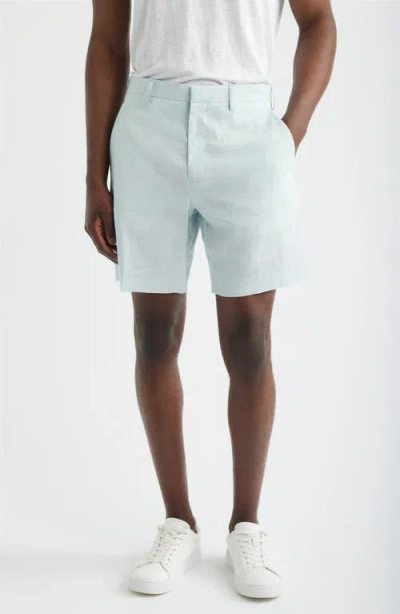 Theory Stretch Linen Blend Shorts In Blue