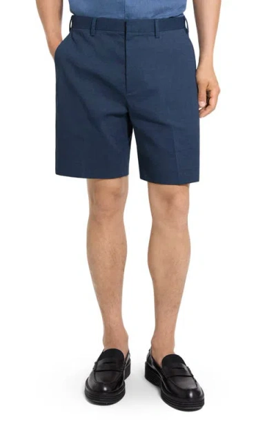 Theory Stretch Linen Blend Shorts In Blue