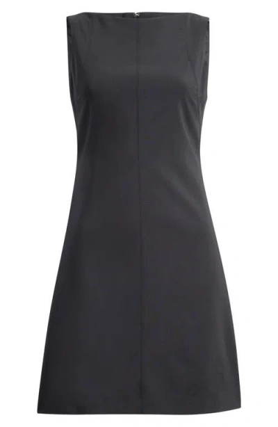 Theory Stretch Wool Boat Neck Minidress In Black