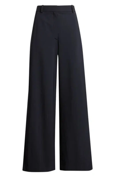 Theory Stretch Wool Wide Leg Pants In Black