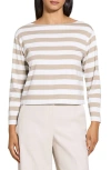 Theory Stripe Boxy Crewneck Tee In Taupe Multi