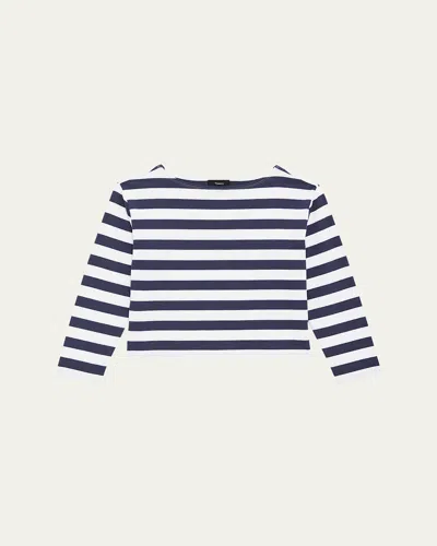 Theory Stripe Boat-neck Tee In Navy Multi