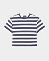 Theory Womens Striped Boxy-fit Pima-cotton T-shirt Navy Multi In Navy Multi
