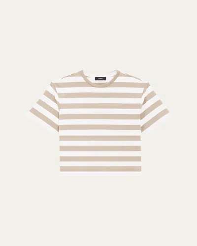 THEORY STRIPE BOXY CREWNECK TEE