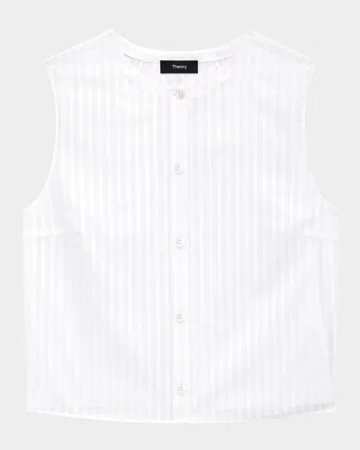Theory Stripe Sleeveless Crop Button-up Shirt In White