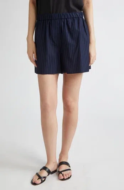 Theory Stripe Cotton Boxers Shorts In Blue