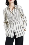 THEORY THEORY STRIPE COTTON BUSTIER & BUTTON-UP SHIRT SET