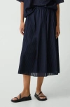 Theory Stripe Cotton Pull-on Midi Skirt