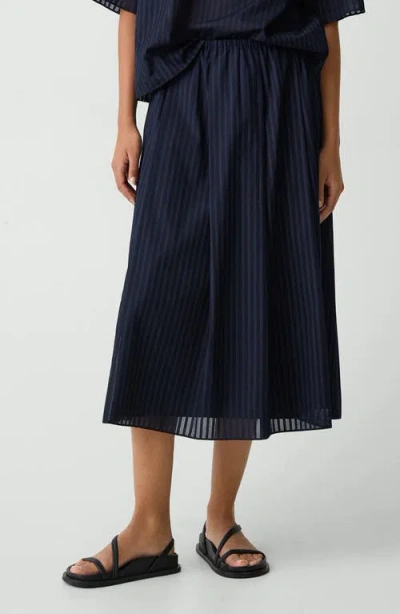 Theory Stripe Cotton Pull-on Midi Skirt
