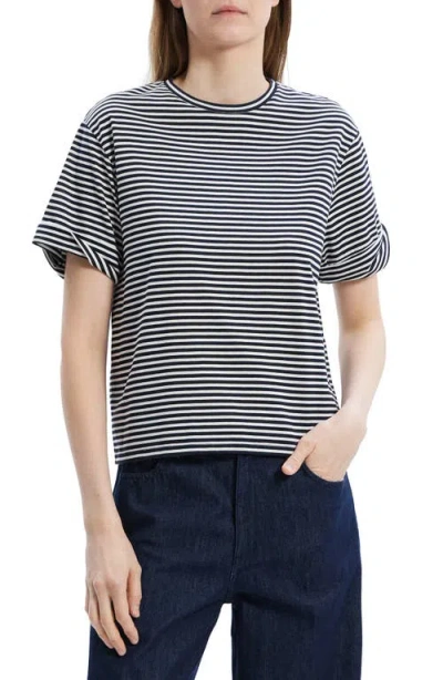 Theory Stripe Cotton T-shirt In Blue