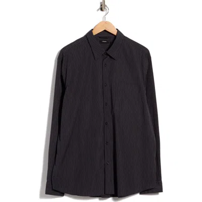 Theory Stripe Cotton Weekend Shirt In Black