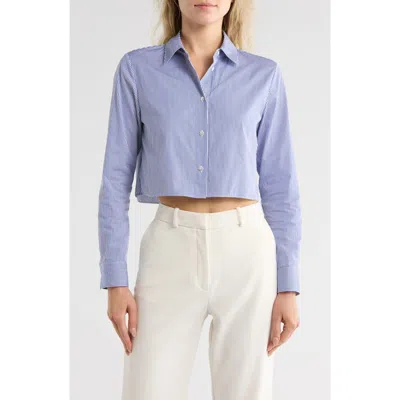 Theory Stripe Crop Cotton Button-up Shirt In Multi