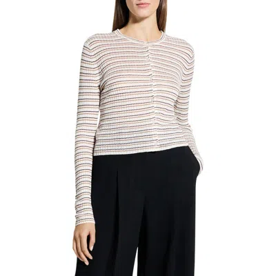 Theory Striped Crop Linen-blend Cardigan In Multi