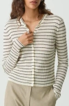 Theory Womens Stripped Cropped Linen-blend Knitted Cardigan Light Parchment Multi Xs In Neutral