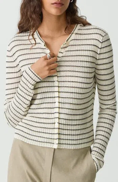 Theory Womens Stripped Cropped Linen-blend Knitted Cardigan Light Parchment Multi Xs