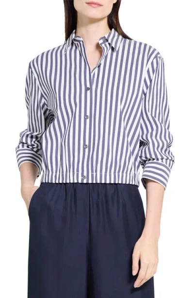 Theory Stripe Crop Woven Shirt In White