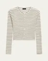 Theory Womens Stripped Cropped Linen-blend Knitted Cardigan Light Parchment Multi Xs In Light Parchment Multi