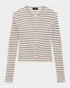 Theory Stripe Cropped Cardigan In Light Parchment Multi