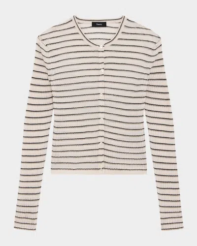 Theory Stripe Cropped Cardigan In Light Parchment Multi