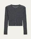 Theory Linen Blend Crewneck Cardigan Sweater In Nocturne Navy Multi