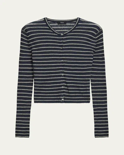 THEORY STRIPE CROPPED CARDIGAN