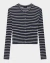Theory Linen Blend Crewneck Cardigan Sweater In Nocturne Navy Multi