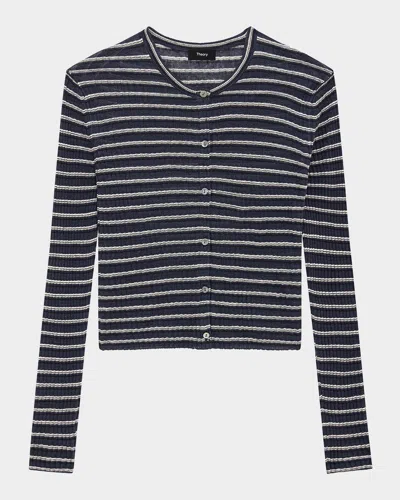 THEORY STRIPE CROPPED CARDIGAN