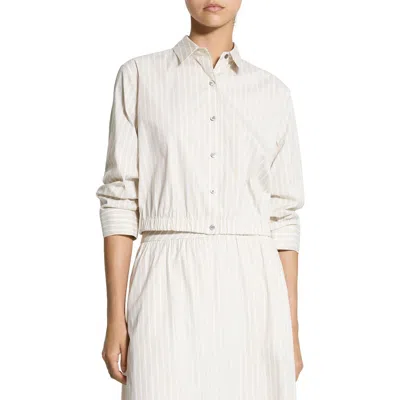 Theory Stripe Fixed Sleeve Cotton Blend Button-up Shirt In Neutral