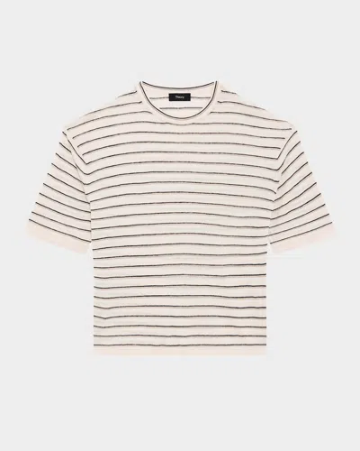 THEORY STRIPE KNIT SHORT-SLEEVE BOYFRIEND TEE