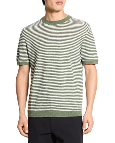 Theory Stripe Linen Tee In Green