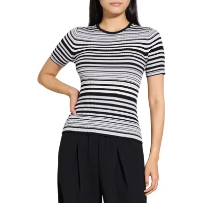 Theory Stripe Merino Wool Rib T-shirt In Black Multi