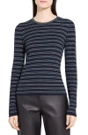 Theory Stripe Merino Wool Sweater In Burgundy