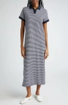 Theory Striped Polo Short-sleeve Midi T-shirt Dress In Navy/white