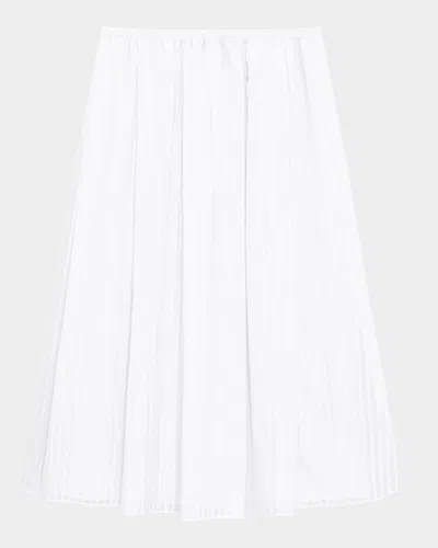 Theory Stripe Pleated Midi Skirt In White