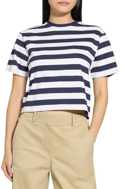 Theory Womens Striped Boxy-fit Pima-cotton T-shirt Navy Multi