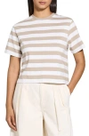 Theory Stripe Boxy Crewneck Tee In Taupe Multi