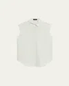 Theory Cinched Cap-sleeve Shirt In Striped Cotton-blend