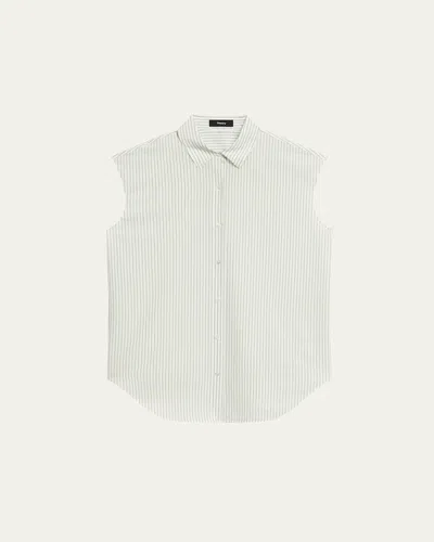 THEORY STRIPE SLEEVELESS BOYFRIEND SHIRT