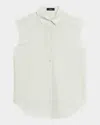 Theory Cinched Cap-sleeve Shirt In Striped Cotton-blend