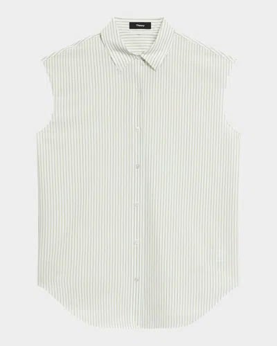 THEORY STRIPE SLEEVELESS BOYFRIEND SHIRT