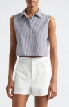 Theory Cropped Shirt In Navy Multi - G2s