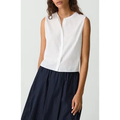 Theory Stripe Sleeveless Crop Button-up Shirt In White