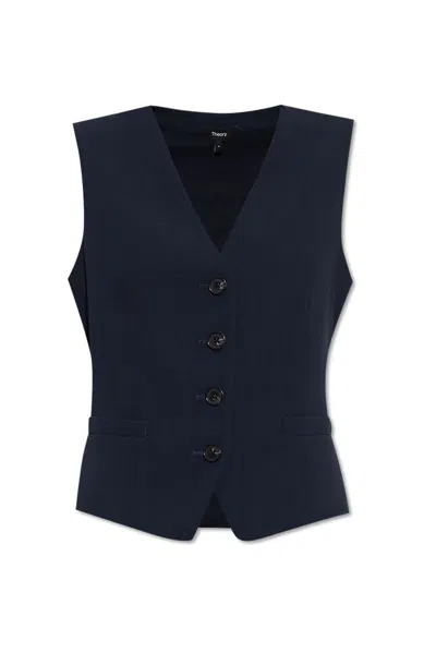 Theory Striped Admiral Crepe Slim Vest In Black