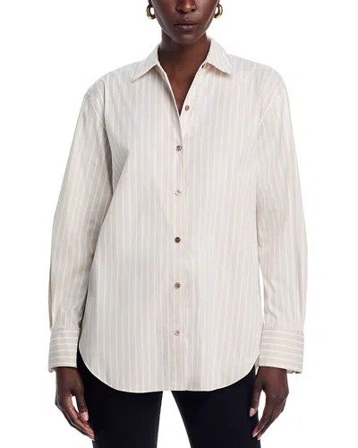 Theory Boyfriend Shirt In Striped Cotton-blend In Sand Multi