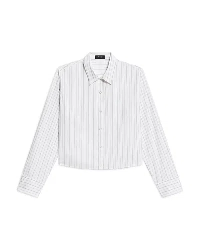 Theory Striped Button Front Shirt In White