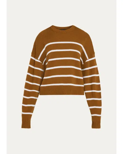 Theory Striped Cashmere Crewneck Sweater In Brown