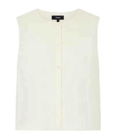 Theory Striped Cotton-voile Tank In White